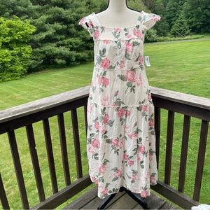 Old Navy dress floral romantic cottagecore milkmaid country smocked pink small